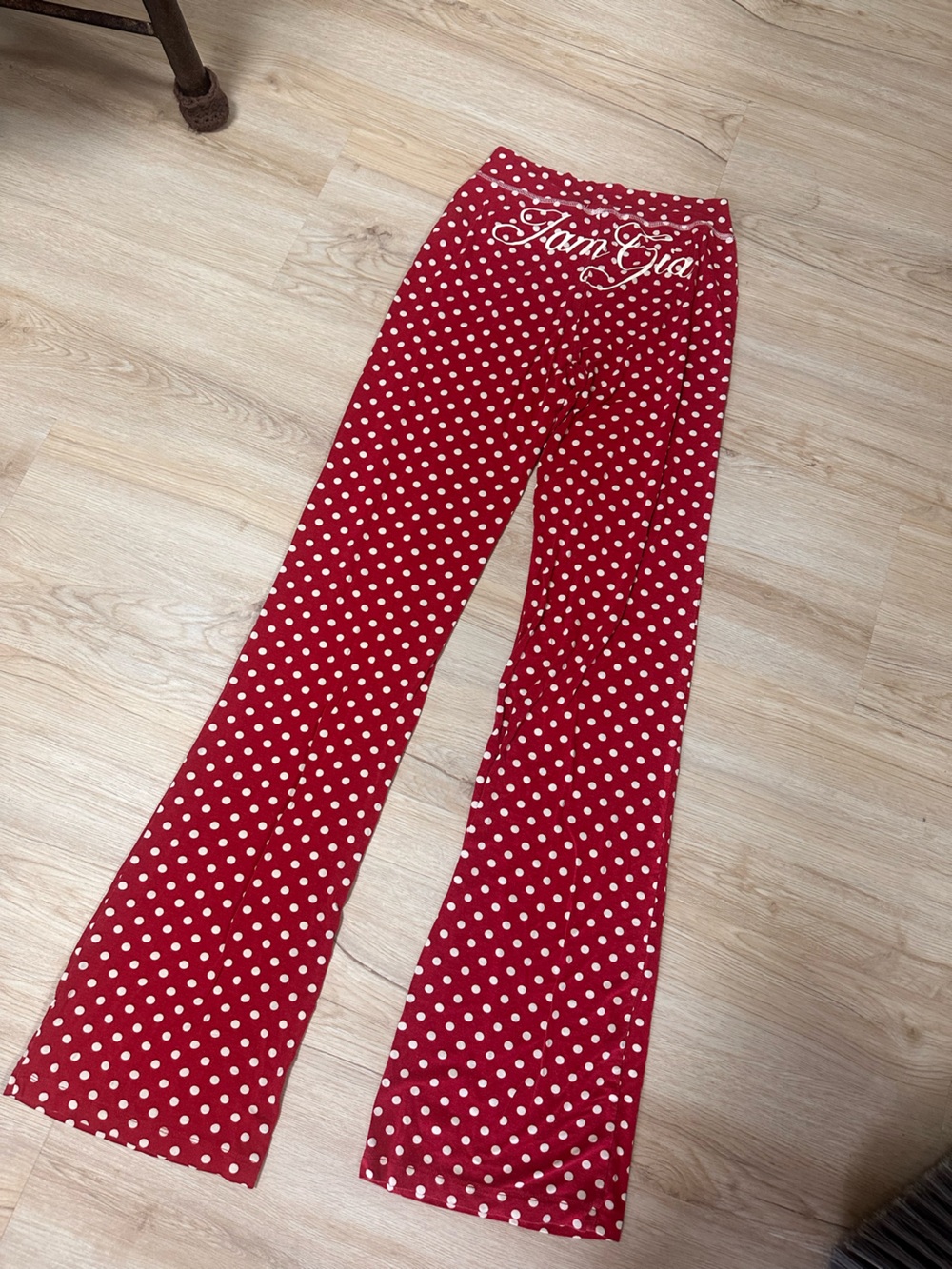 I.AM.GIA red polka dot flared leggings